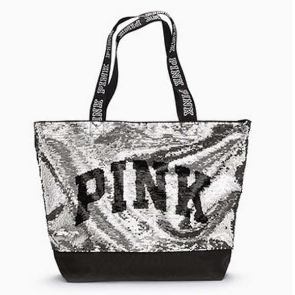 PINK Victoria's Secret Handbags - PINK Victoria’s Secret sequin bling silver tote